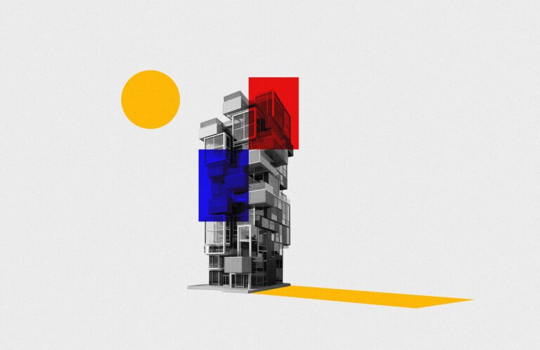 Minimalist graphic design emotion representation of a building