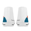 Back view of the Sunrise sneakers by Tamalpais, featuring minimalist sun and mountain shapes in red and blue on a white canvas.