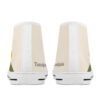 Back of “Zénith” high-top sneakers featuring a subtle sun and mountain wrapping design, and “Tamalpais” wordmark near the heel.