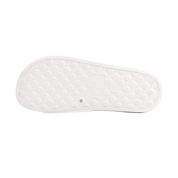 Bottom view of the Tamalpais minimalist slides showing the patterned white sole.