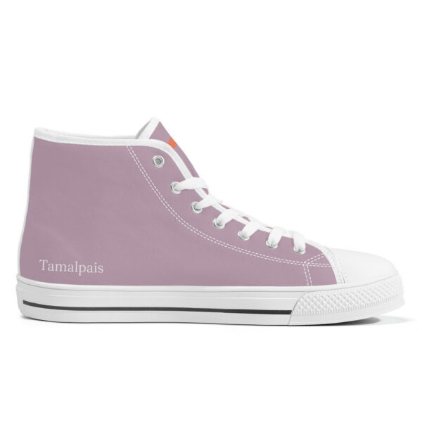Inner left side of the Watercourse sneaker, clean lavender canvas with subtle Tamalpais branding near the heel.