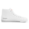 Inner left side of the Sunrise sneaker, pure white with subtle 'Tamalpais' branding in black near the heel.