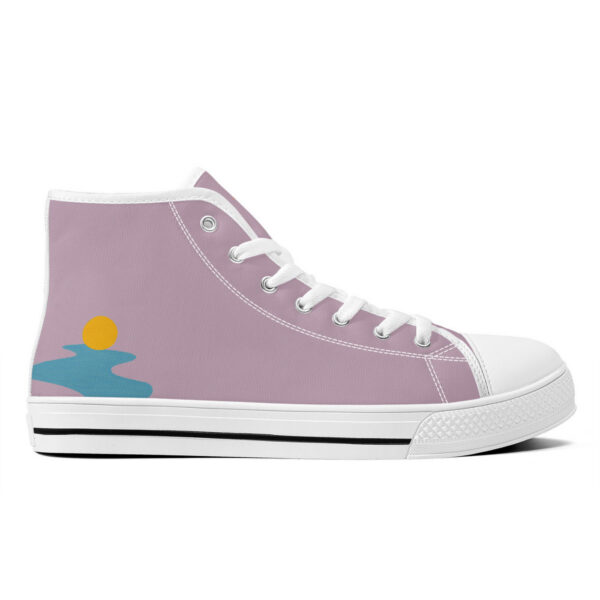 Outer right view of the Watercourse sneaker, featuring a stylized sun and water form, inspired by Etel Adnan’s soft abstract landscapes.