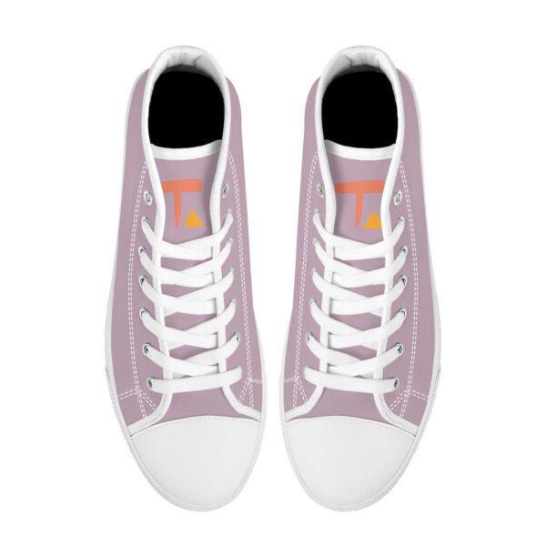 Top-down view of the Watercourse sneakers, showcasing the white laces and the bold orange Tamalpais 'T' logo on the tongue.