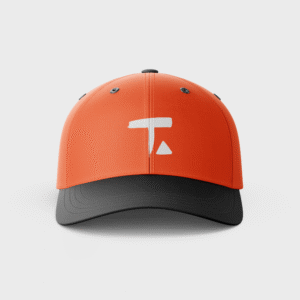 Front view of Tamalpais red cap with white logo