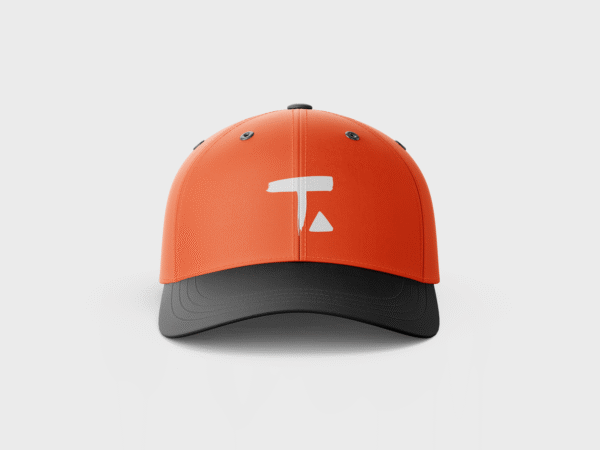 Front view of Tamalpais red cap with white logo